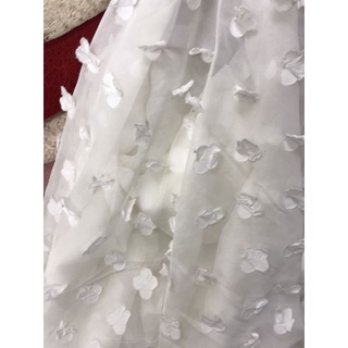 Vải tơ organza hoa màu trắng hàng chất lượng