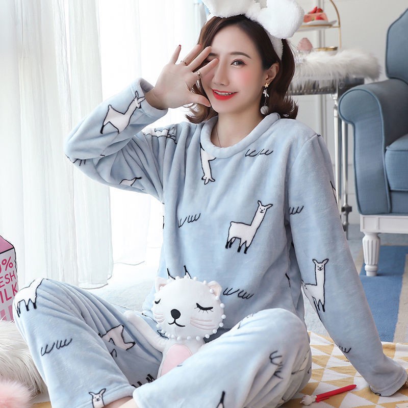 ✧✧Bộ Đồ Ngủ Chất Nỉ Dày Dặn Giữ Ấm In Họa Tiết Dễ Thương Thời Trang Thu Đông Cho Nữ | BigBuy360 - bigbuy360.vn