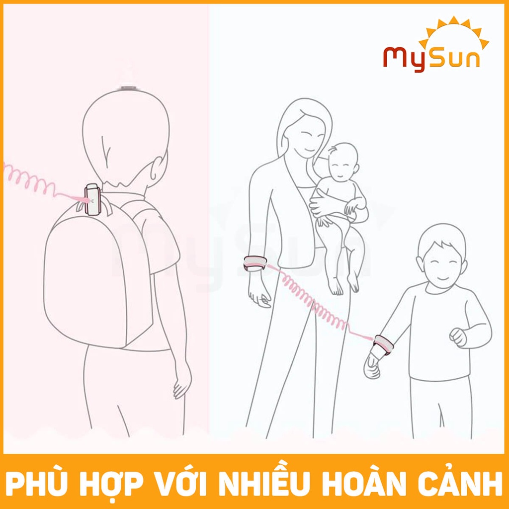 Dây đai vòng đeo tay dắt bé đi dạo, phản quảng có khóa an toàn chống lạc cho trẻ em MySun