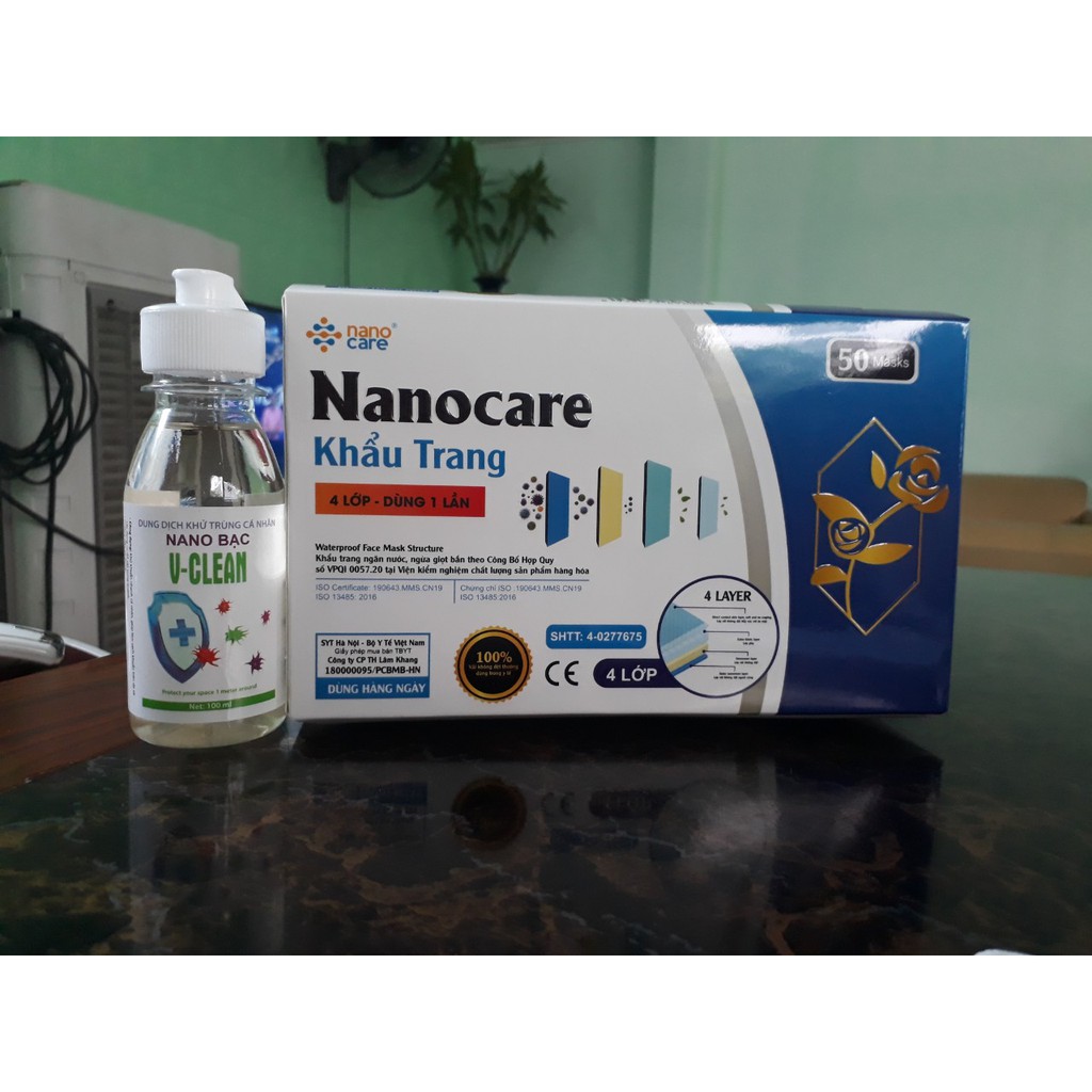 Khẩu trang giấy kháng khuẩn NanoCare 4 lớp 1 hộp 50 chiếc.