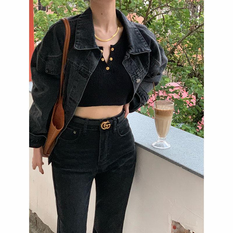 ❁ஐ✁Quần jean đen lưng cao dáng ôm co giãn phong cách Retro Hong Kong 2021 cho nữ