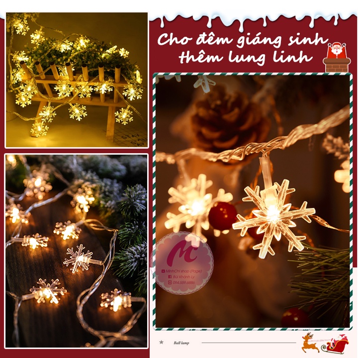 Dây đèn led 15 bông tuyết trang trí decor nhà cửa - dây đèn 3,2m cắm điện,đèn giáng sinh hình ngôi sao, bông tuyết_ 0111