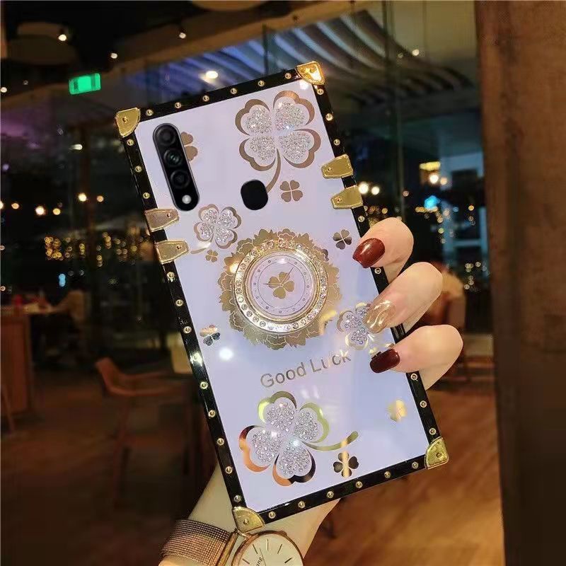 Ốp Điện Thoại Hình Vuông Lấp Lánh Kèm Giá Đỡ Nhẫn Cho Xiaomi Redmi Note 8 note9 note10 redmi9 9a 9C