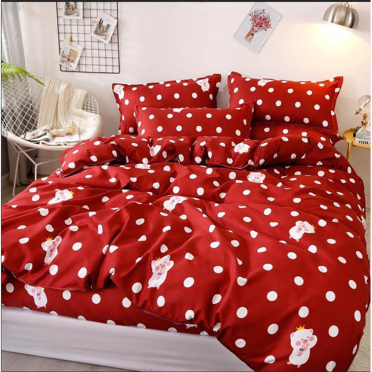 Set chăn ga cotton poly 4 món lợn đỏ