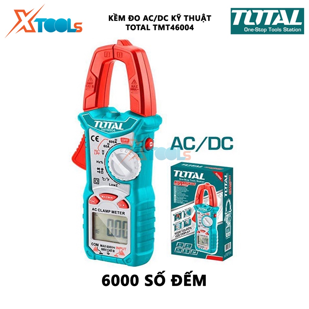 Ampe kìm đo DC/AC TOTAL TMT46004 Kềm đo AC/DC Hiệu suât 1% ~ 99% ± (1.0% + 2), Nhiệt độ -40 ° C ~ 1000 ° C (-40 ° F ~ 18