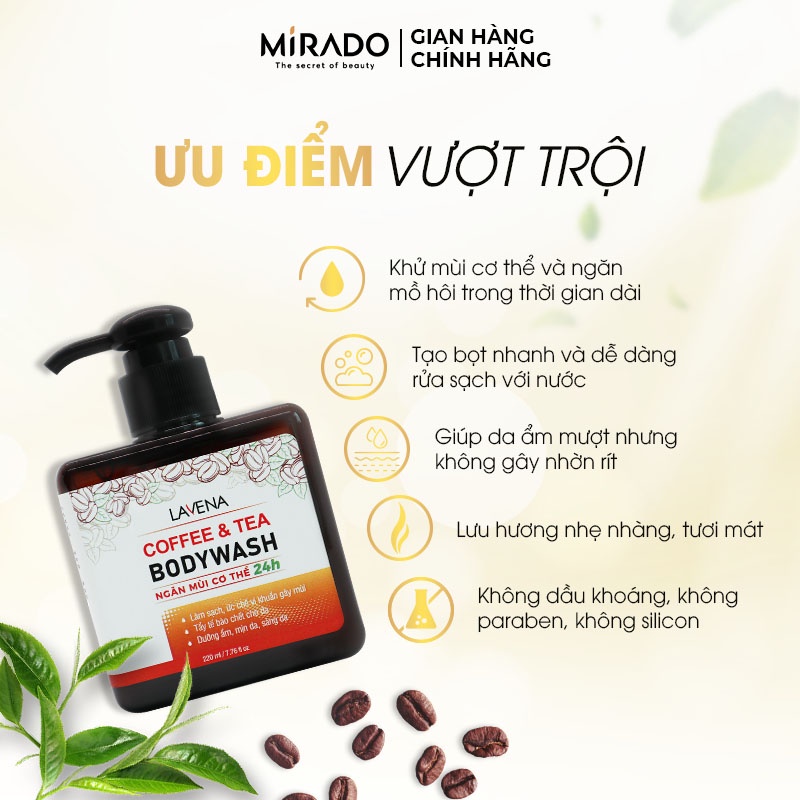 Sữa Tắm Giảm Mụn Thâm Lưng LAVENA Chiết Xuất Cà Phê Sáng Da 220ml