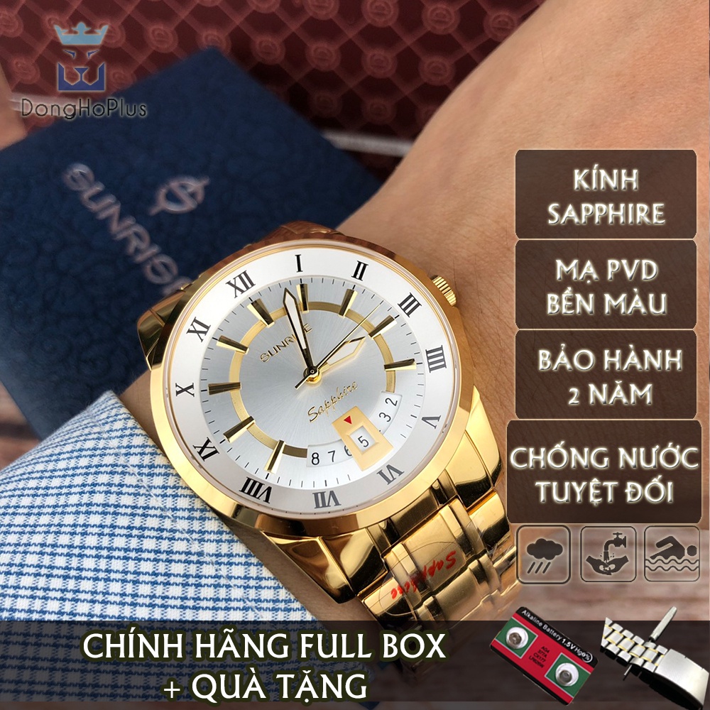Đồng hồ nam Sunrise cao cấp Su 771 chính hãng chống nước tuyệt đối, mặt kính sapphire vỏ thép không gỉ, kim dạ quang