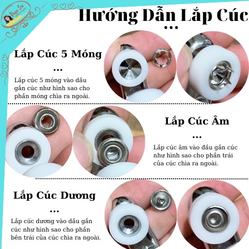 Kìm Bấm Cúc Áo Kim Loại Đa Năng, Bộ Kìm Bấm Khuy Kèm Cúc Bấm 9.5mm Thép Không Gỉ