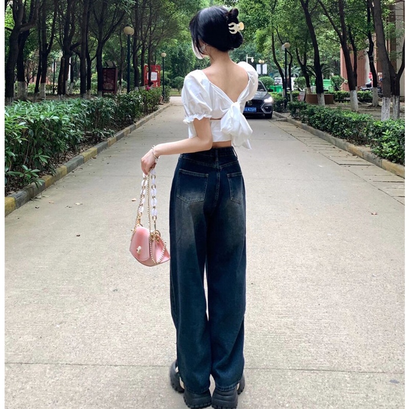Quần jeans XIAOZHAINV ống rộng lưng cao thời trang mùa hè phong cách vintage