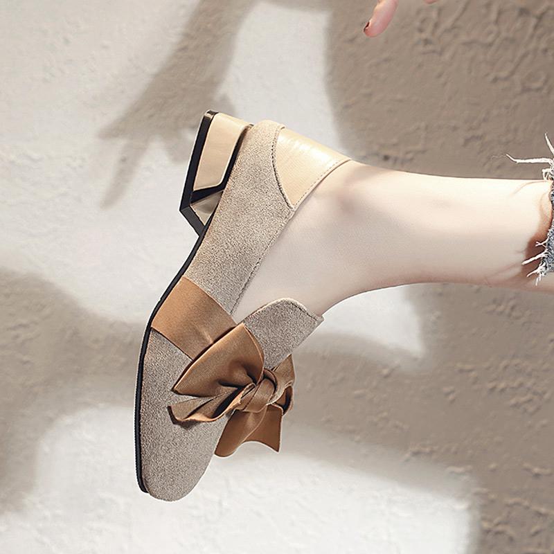 Giày lười da bóng đế dày phối lông thời trang nữ tính