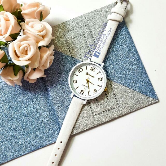 Đồng hồ kim Nữ GENEVA-Màu Trắng dây 1cm