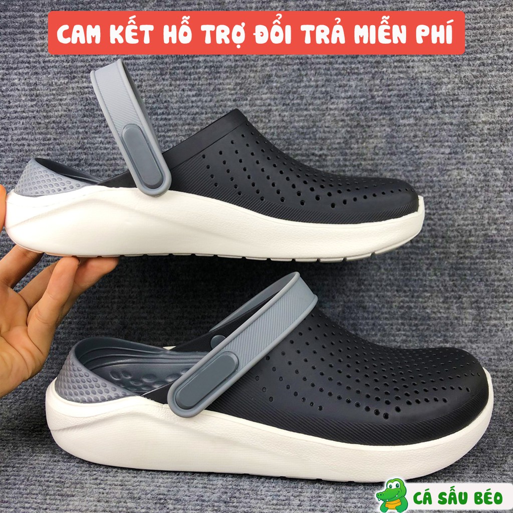 Dép Cross Literide Nam Nữ màu ĐEN đế xám, Hàng loại 1 full tag, full box hãng