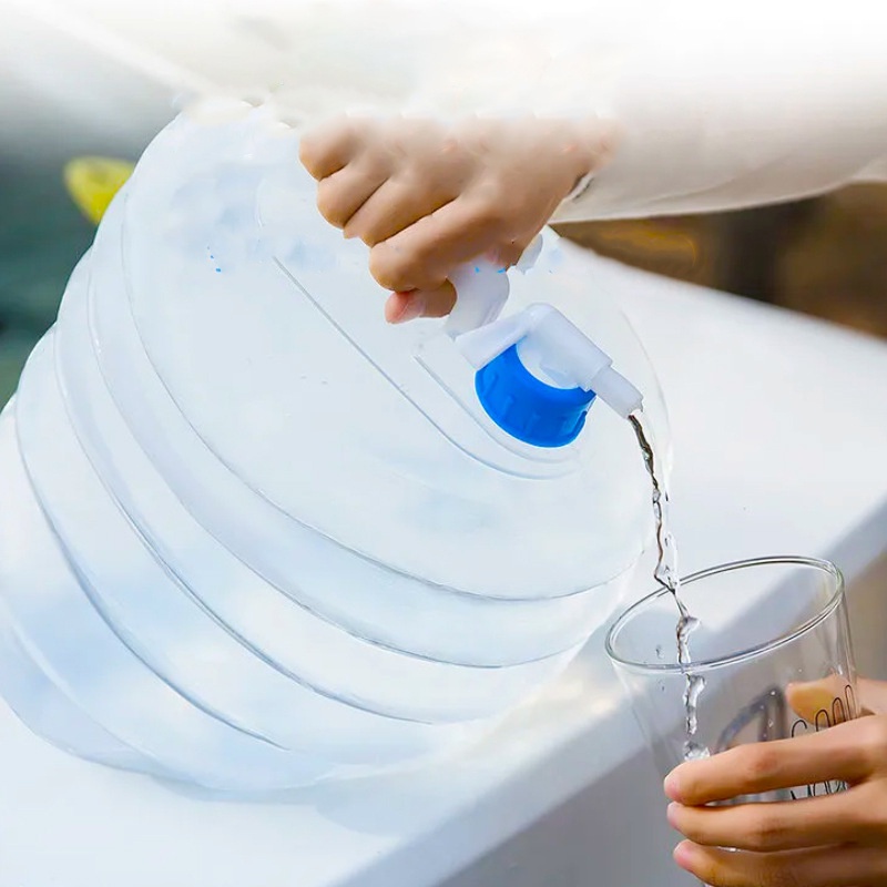 Bình nước gấp gọn, có vòi trên nắp, dùng cho ô tô và dã ngoại 5L