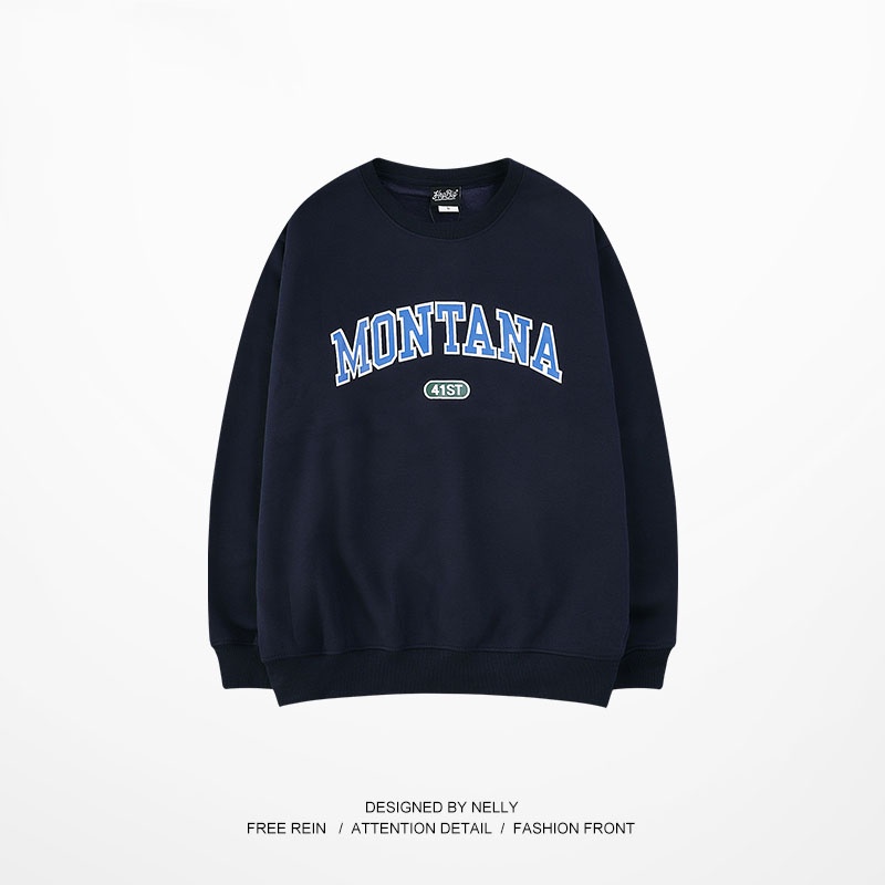 Áo sweater Nelly nỉ lót lông mềm in hình "MONTANA" áo nỉ