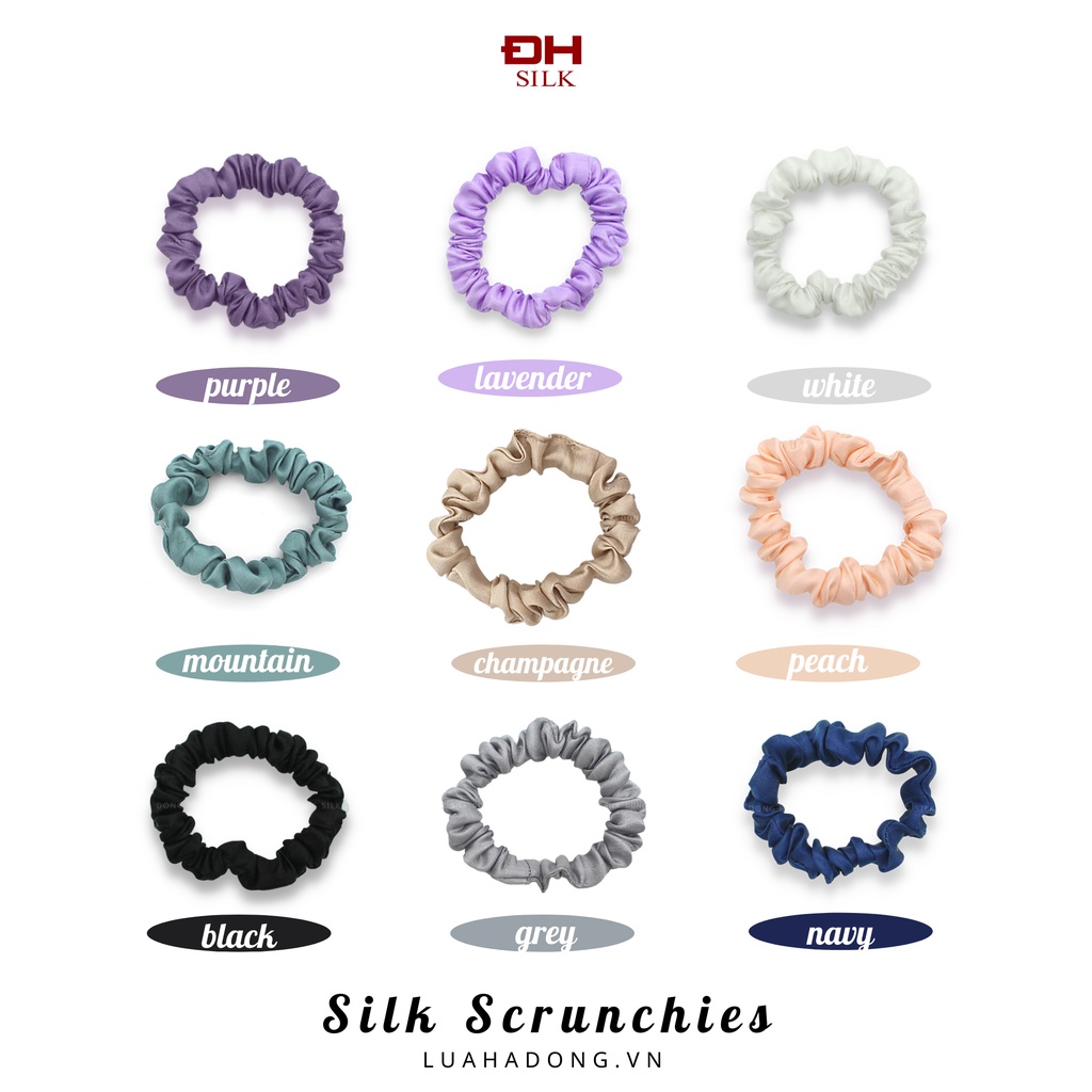 Buộc tóc vải scunchie lụa cao cấp 1cm ngăn xơ rối tóc, ngăn rụng tóc | Đông Hương Silk