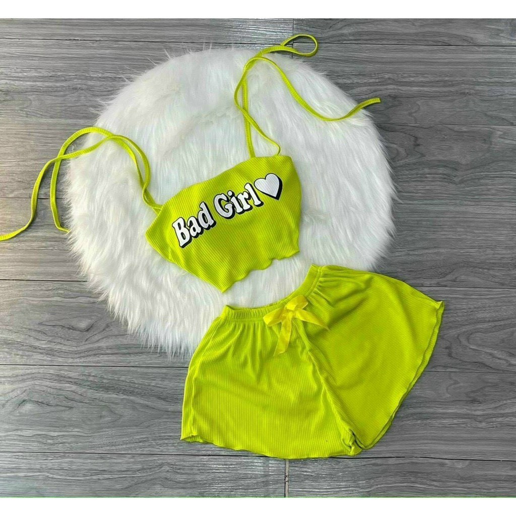 set kiểu xinh áo cột dây vai quần đùi xòe bad girl