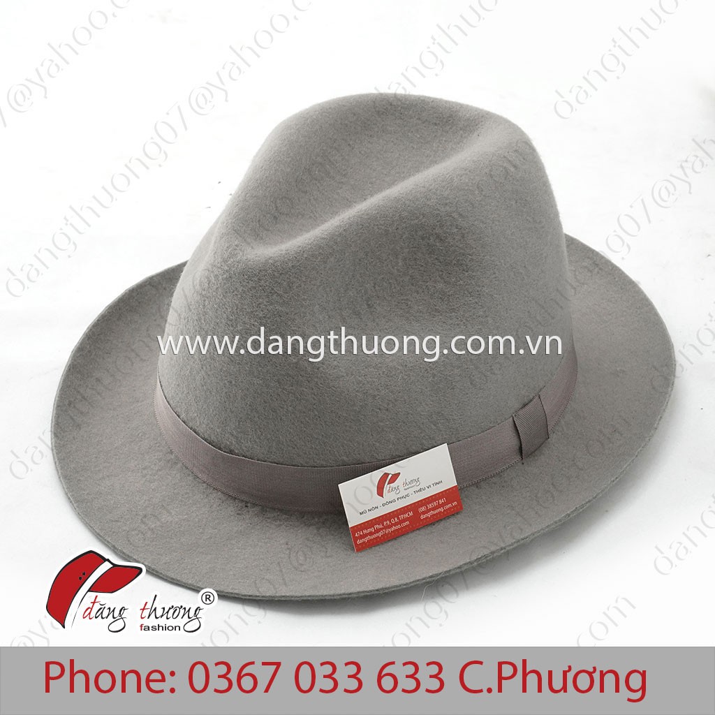 Mũ nón phớt fedora chất liệu nỉ/ dạ THẬT 100%, cao cấpcho trung niên, lớn tuổi, người già, cổ điển vintage - MÀU XÁM