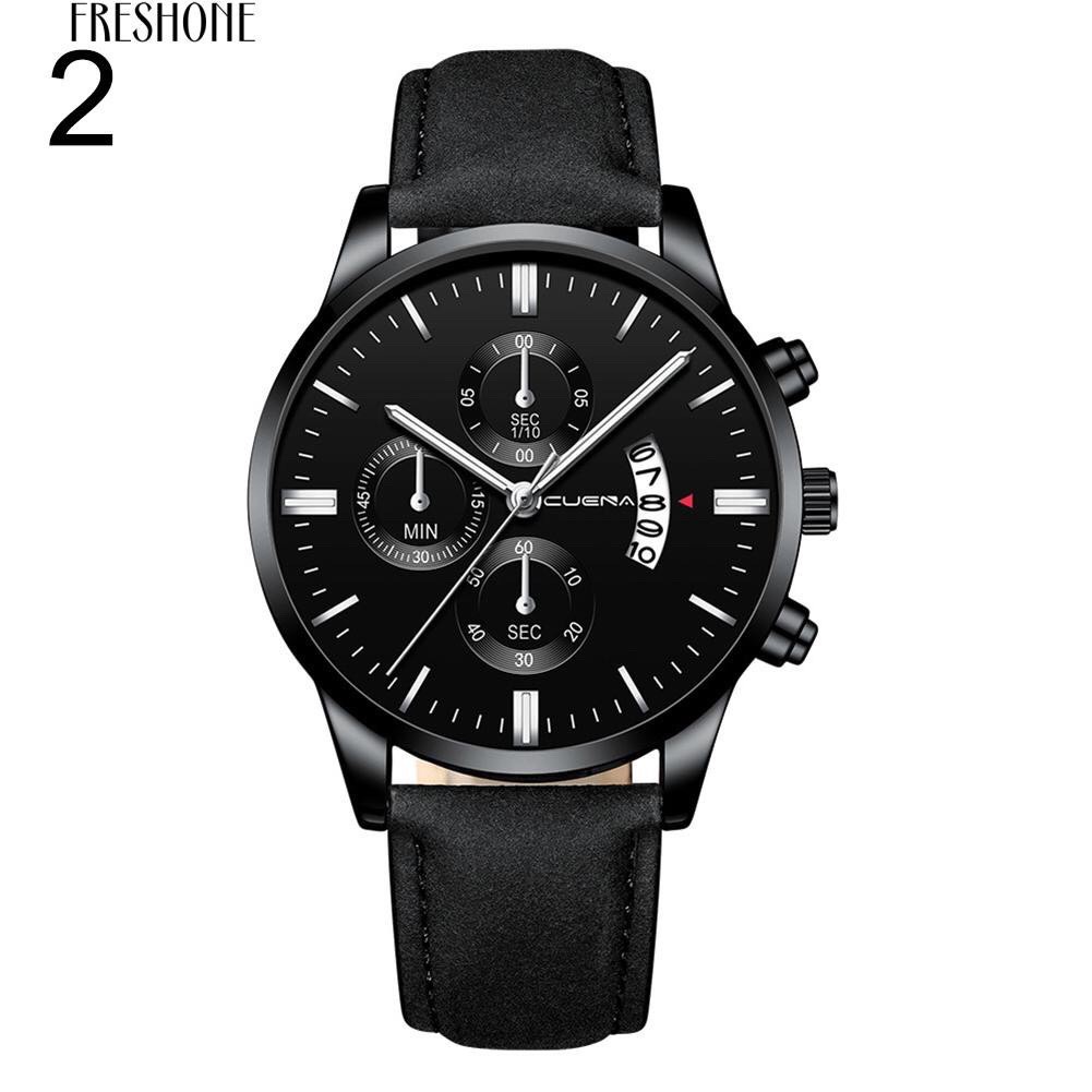 Đồng hồ nam CUENA C5 chính hãng dây da đen, mặt tròn có lịch xem ngày | BigBuy360 - bigbuy360.vn