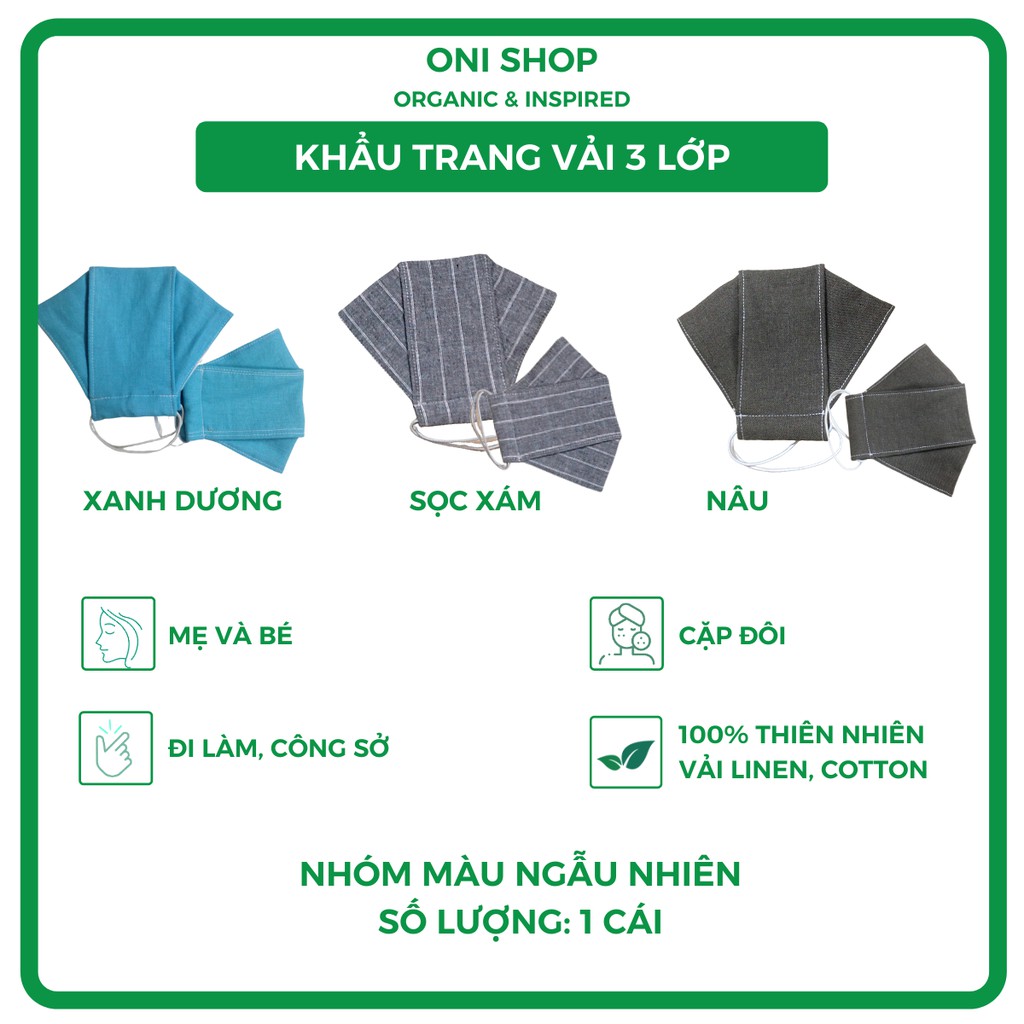 Khẩu trang vải 3D nam nữ ✨MẪU MỚI FREESHIP✨3 LỚP linen cotton màu trơn ngẫu nhiên phù hợp đi làm mẹ bé gia đình- onishop