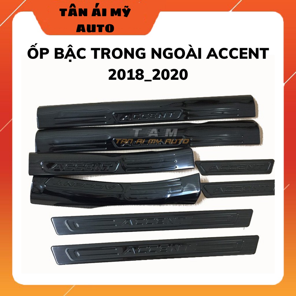 Ốp bậc cửa xe Accent, ốp bậc cửa titan full 8 miếng