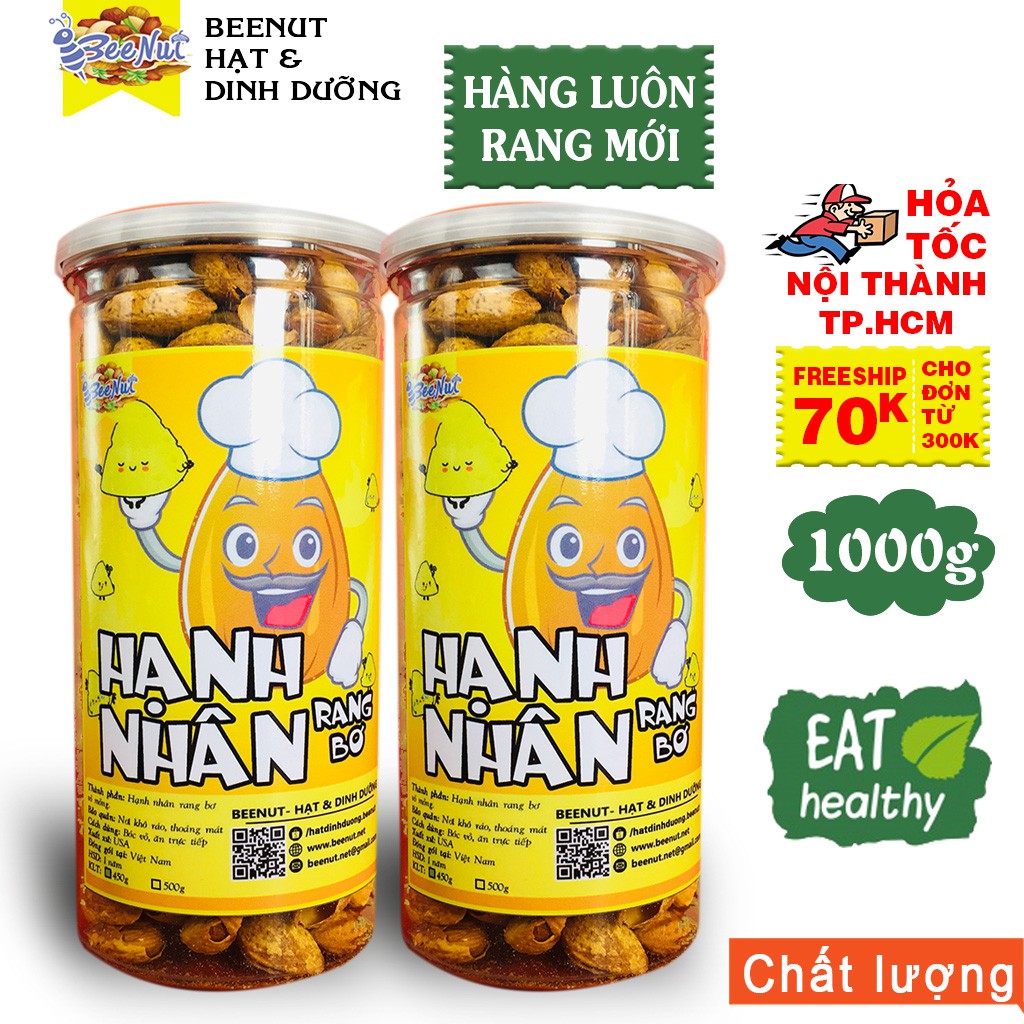 [Mã 156FMCGSALE hoàn 8% đơn 500K] (1KG) (Combo 2 phần 500g) Hạnh Nhân (RB) Rang Bơ - Dễ Tách - Thơm Ngon - BeeNut