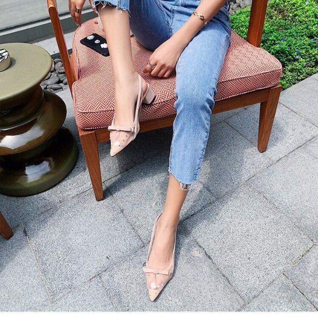 SANG CHẢNH sandal Valentinosuper mũi nhọn màu hồng đen nude RẺ ĐẸP