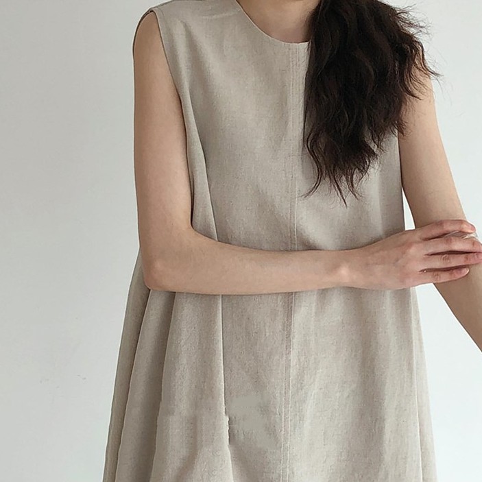 Đầm maxi sát nách cổ tròn màu trơn phong cách đơn giản 36717