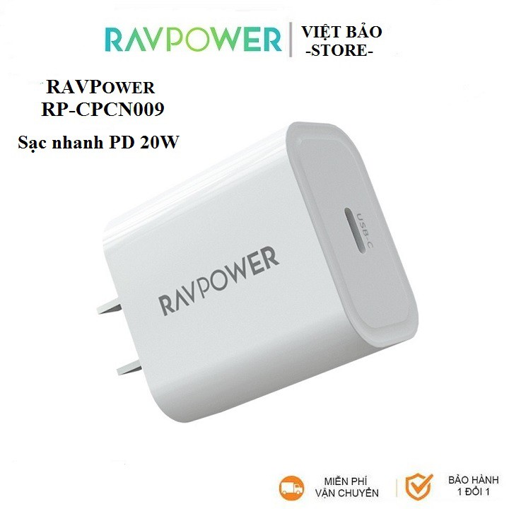 Sạc Nhanh 20W cho iphone 12- RAVPower RP-CPCN009- [Bảo Hành 12 tháng]