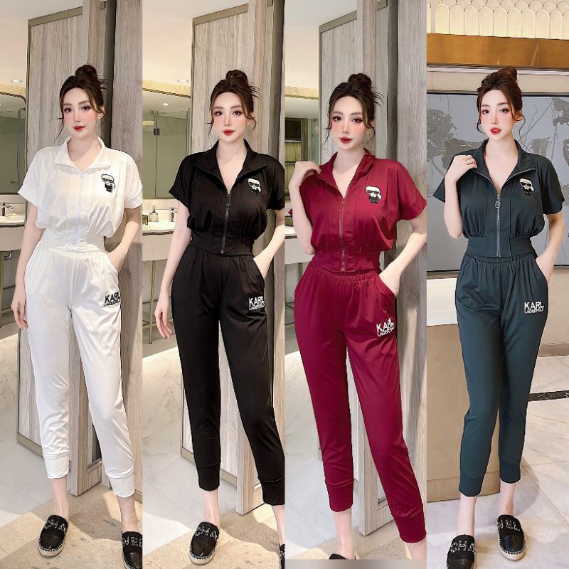 Hot sét bộ thể thao nữ cộc taykéo khóa cổ bẻ quảng châu