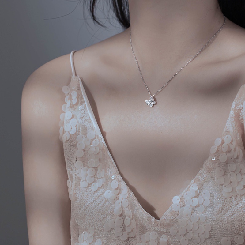 Vòng cổ Bạc Mặt Bướm Đính Đá Zircon Phong Cách Hàn Quốc Đơn Giản Cho Nữ