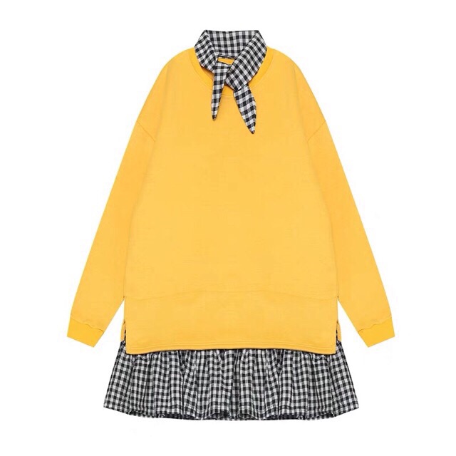 [Mã WAMST111 giảm 15k đơn 99k] ✅ÁO NỈ VÁY PHỐI KẺ KARO CÁ TÍNH | BigBuy360 - bigbuy360.vn