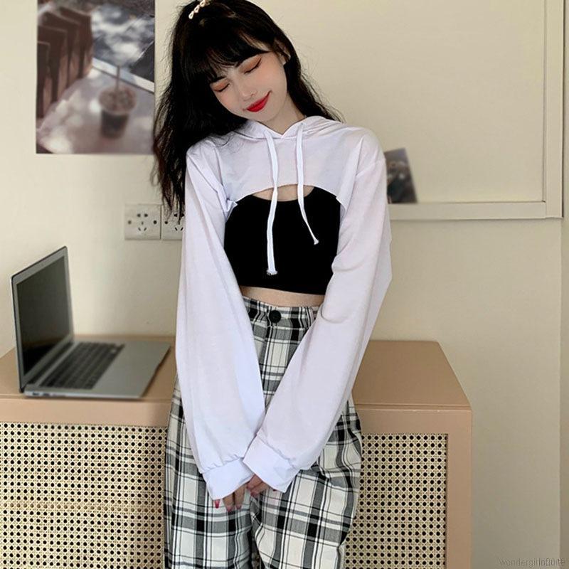 Áo Hoodie Lửng Tay Dài Màu Trơn Thiết Kế Độc Đáo Cá Tính Cho Nữ | BigBuy360 - bigbuy360.vn