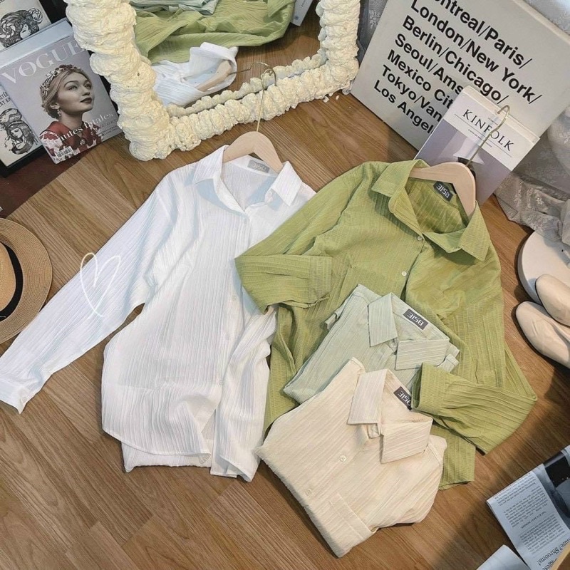 Áo sơ mi nhăn sọc - sơ mi basic