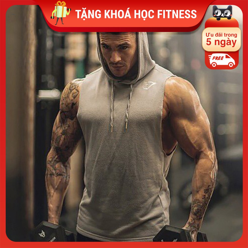 Áo Tanktop Gym Shark Tập Gym Có Mũ Logo Thêu Nổi A-010