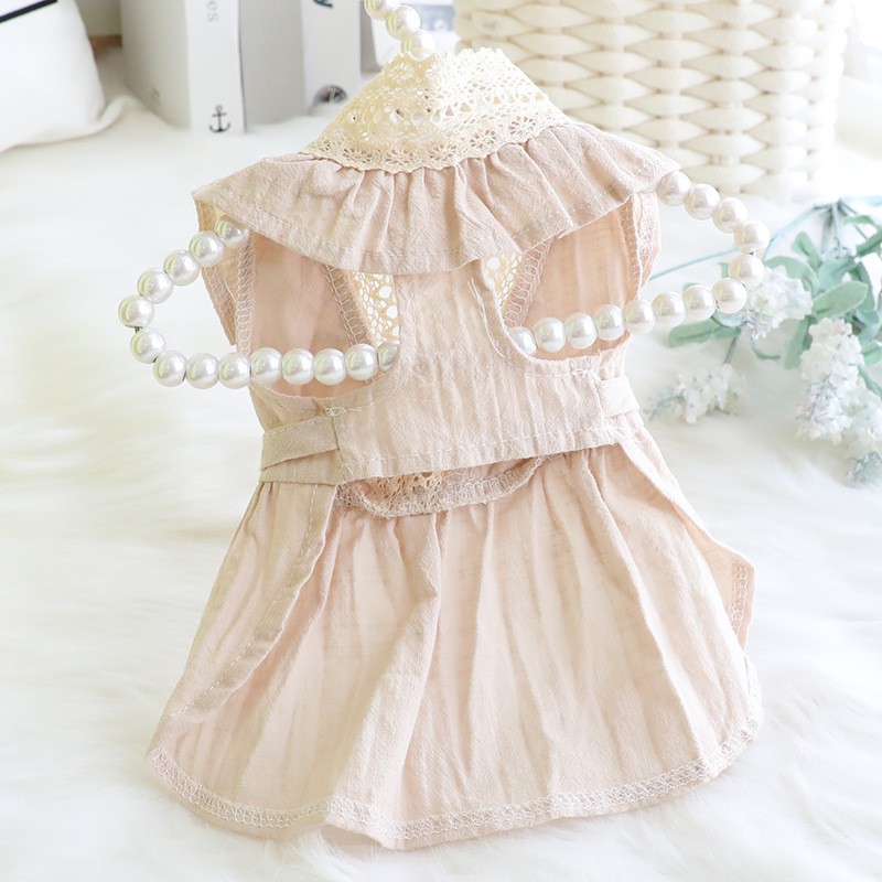 Váy đũi mùa hè CAMQUYTSTORE thiết kế phối ren thắt nơ cho thú cưng