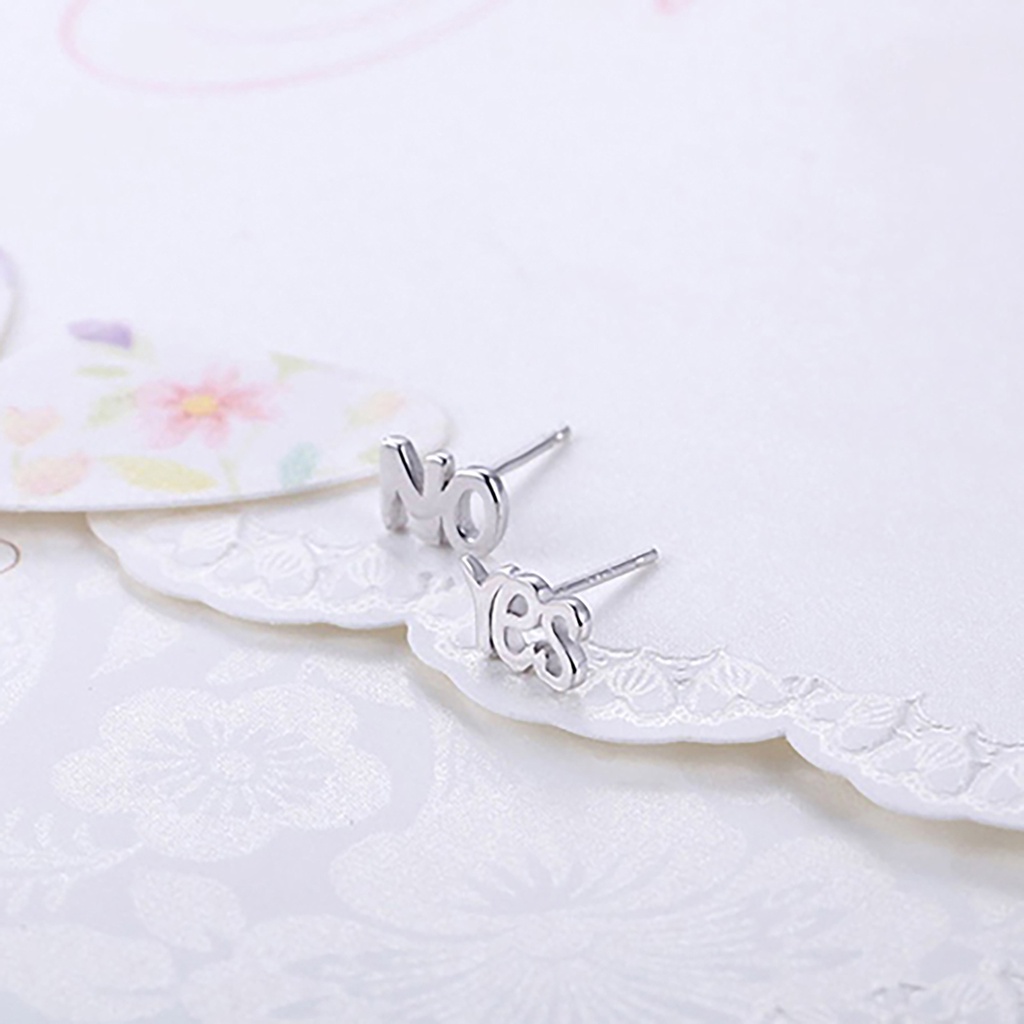Cặp khuyên tai mạ bạc thời trang hình chữ Yes và No độc đáo