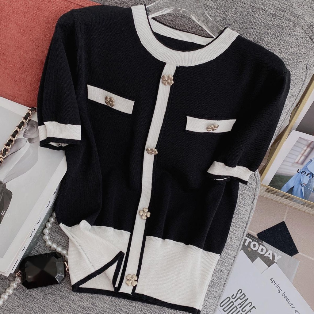 Áo Thun Dệt Kim Tay Ngắn Dáng Rộng Thời Trang Mùa Hè Dành Cho Nữ