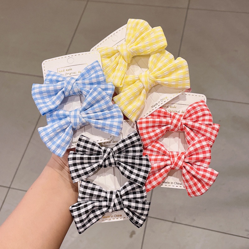 Set 2 Kẹp Tóc Nhỏ Kẻ Sọc Caro Dễ Thương Cho Bé Gái