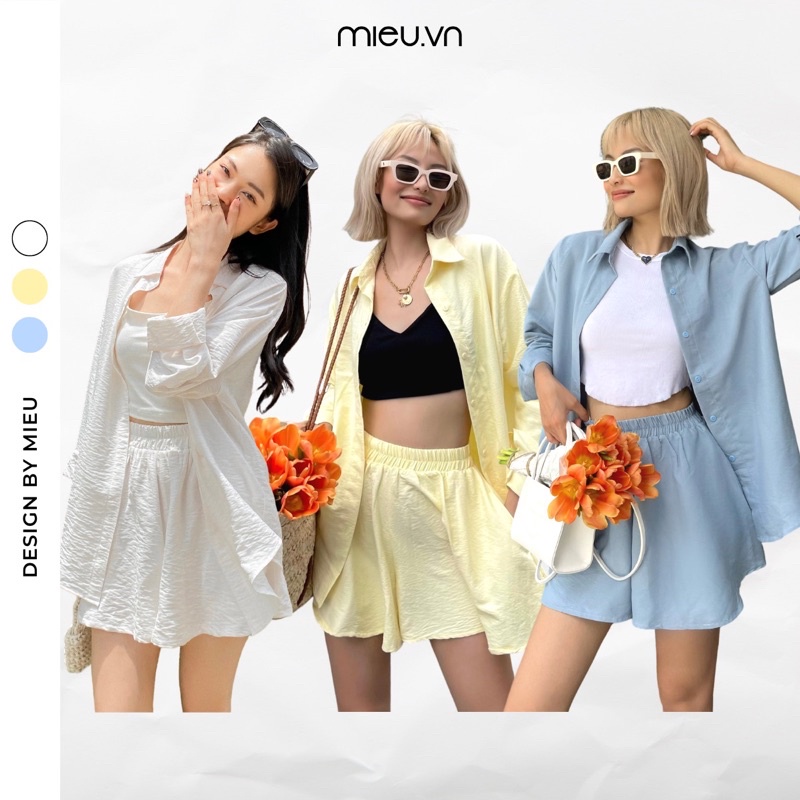 Set áo sơ mi quần short xòe style khoác ngoài trẻ trung freesize MIEU - JA11