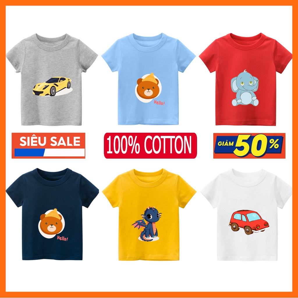 Áo Thun Trẻ Em cho bé trai 100% cotton thấm hút mồ hôi thoáng mát, Áo phông bé trai tay ngắn