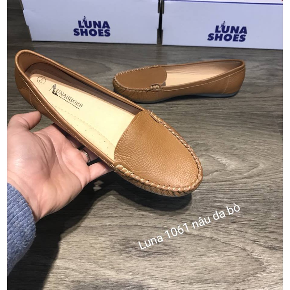 Giày moca nữ da bò LUNASHOES 1061 giầy bệt màu đen kem đỏ nâu xám fullsize bảo hành 24 tháng 1 đổi 1