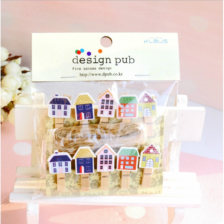 Kẹp gỗ mini kẹp ảnh hình ngôi nhà dễ thương- phụ kiện trang trí Handmade