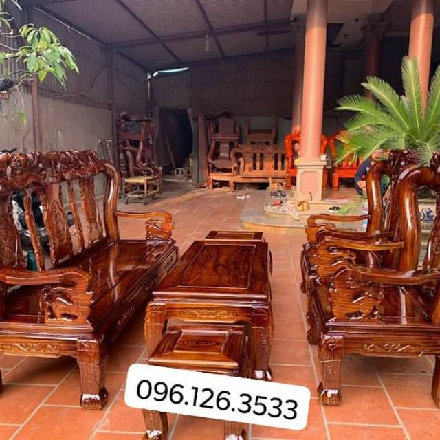 Bộ bàn ghế phòng khách quốc đào tay 10 gỗ xoan