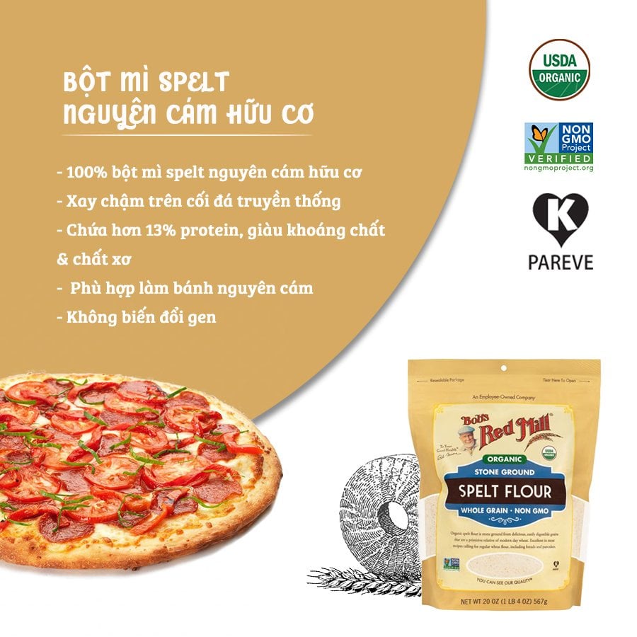 [ Date: 11/2023] Bột Mì Spelt Hữu Cơ Bob's Red Mill 567g