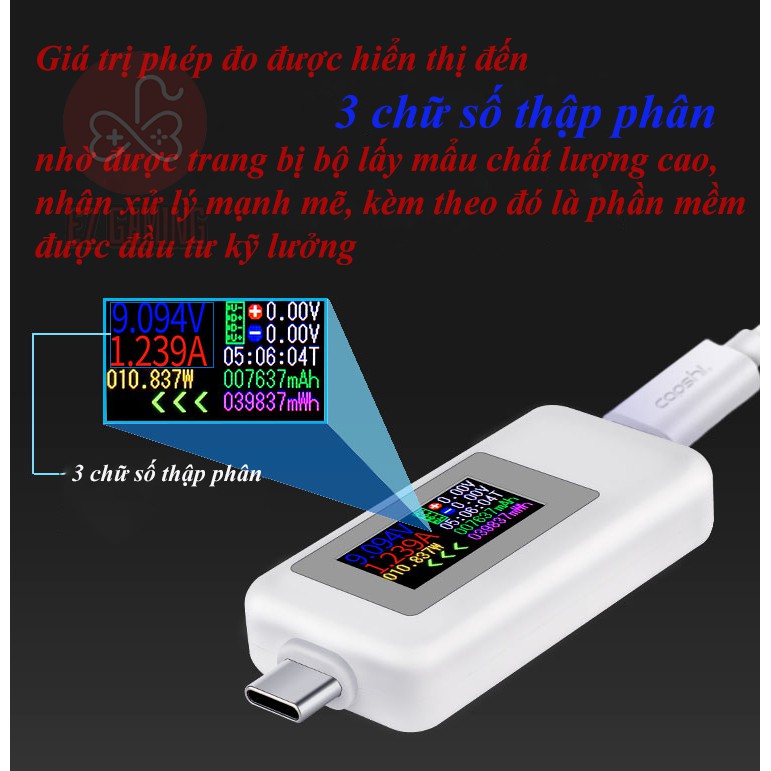 [Mới 2020] USB tester màn hình màu  KEWEISI KWS-1902C  đo dòng điện, điện áp, công suất, dung lượng test cáp sạc, pin dp