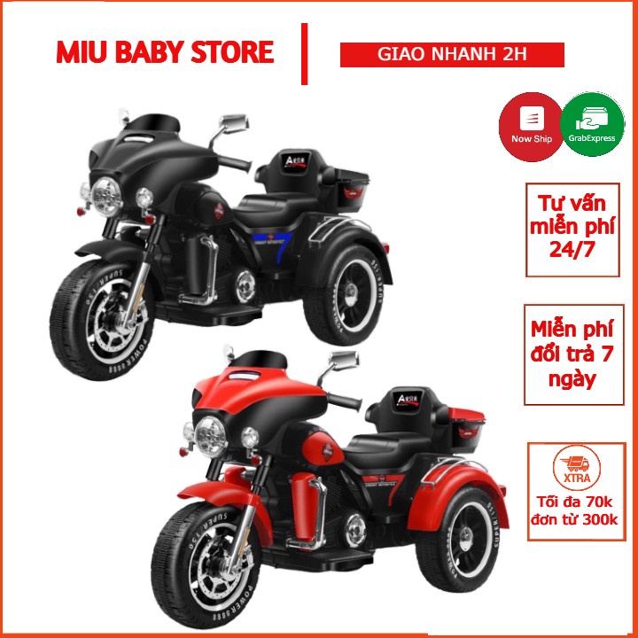 Xe máy điện cảnh sát xe moto điện 3 bánh kiểu dáng thể thao cho bé có 2 ghế ngồi động cơ khỏe ABM-5288