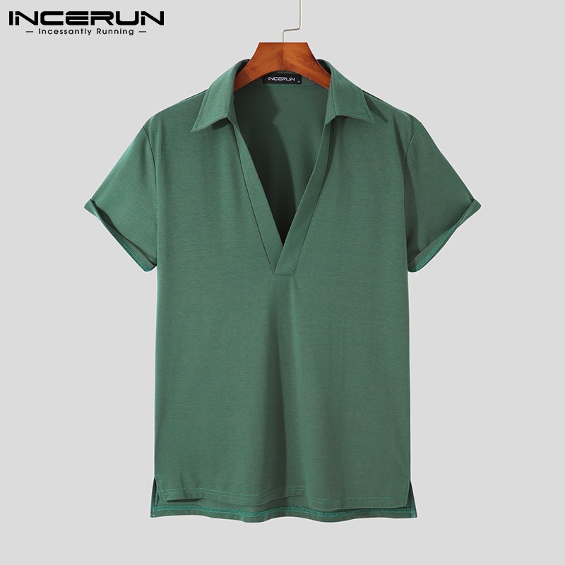 Áo thun polo Incerun tay ngắn cổ chữ V đơn giản phong cách mùa hè với 3 màu quyến rũ dành cho nam