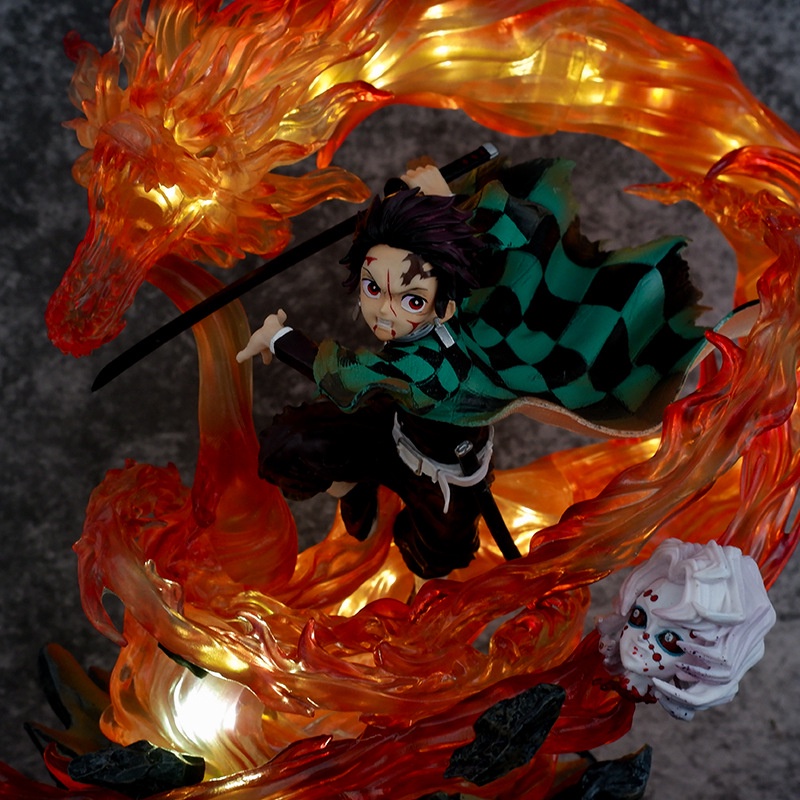 Mô hình Tanjirou hiệu ứng rồng lửa có LED cao 30cm nặng 3.5kg , figure anime Kamado Nezuko,Tanjiro thanh gươm diệt quỷ