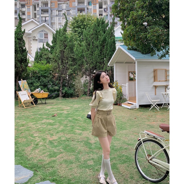 LALISAS Áo thun dệt kim tay ngắn phong cách thời trang hàn quốc dành cho nữ