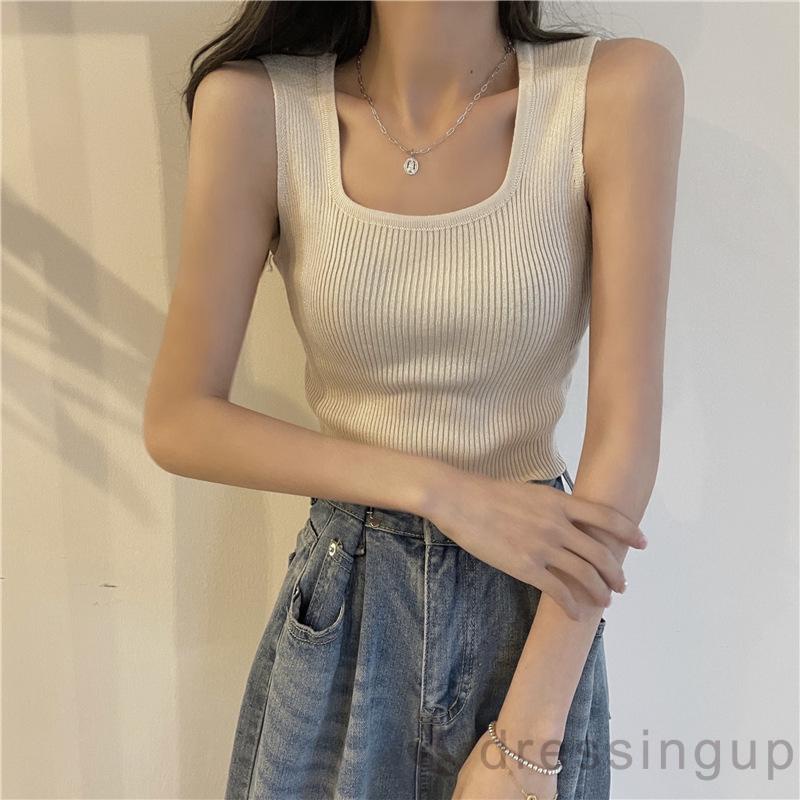 Áo croptop dệt kim không tay màu sắc tùy chọn đơn giản cho nữ